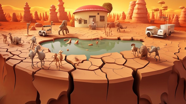 Photo world day against drought and drought 3d cartoons 17th june generative ai