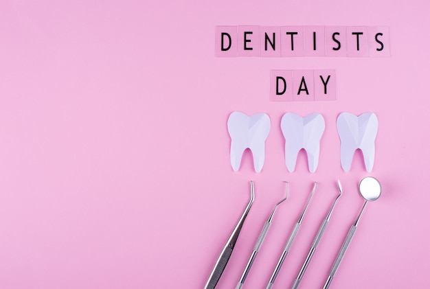 World dentists day concept with stomatology tools