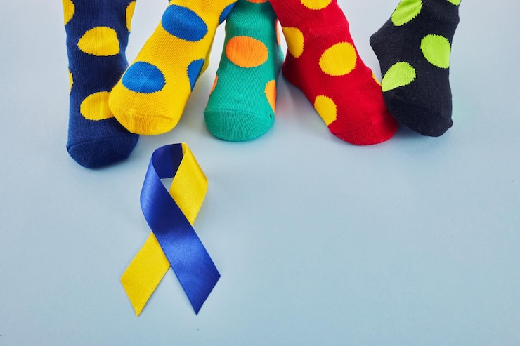 Photo world down syndrome day background lots of socks