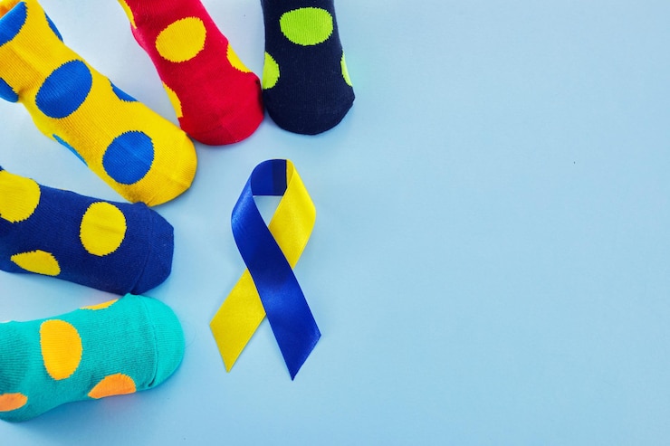 Photo world down syndrome day background lots of socks