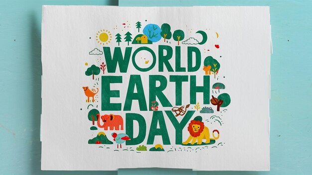 World Earth Day banner with creative text isolated on white background Generative ai