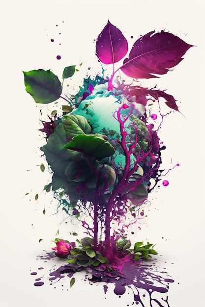 World Earth Day Globe met splash levitatie bloemen en planten