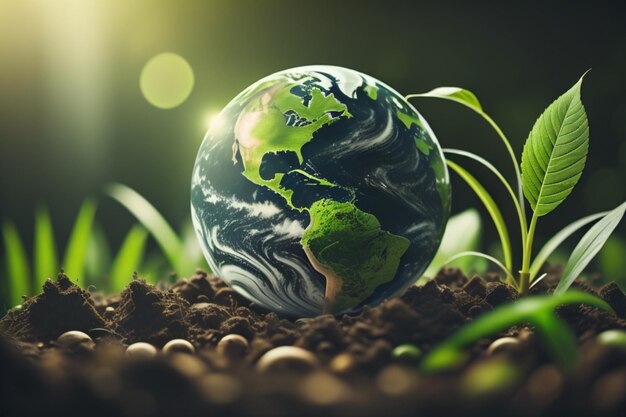 Photo world earth day green globe miniature