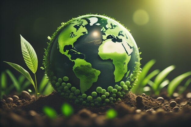 Photo world earth day green globe miniature