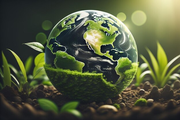 Photo world earth day green globe miniature