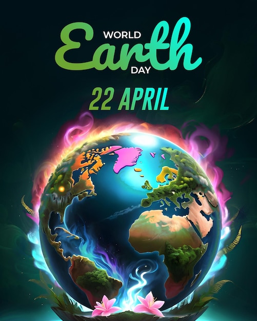 Photo world earth day illustration post for social media with glowing earth background