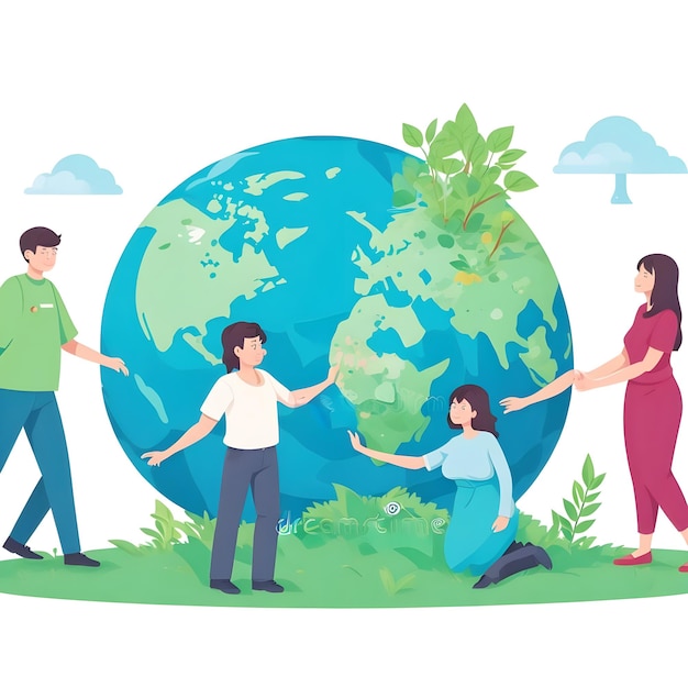 World Earth day nature protection concept Men and woman flat cartoon illustration AI generate