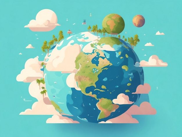 세계 지구의 날은 파란색과 초록색으로 지구 행성을 표시합니다.