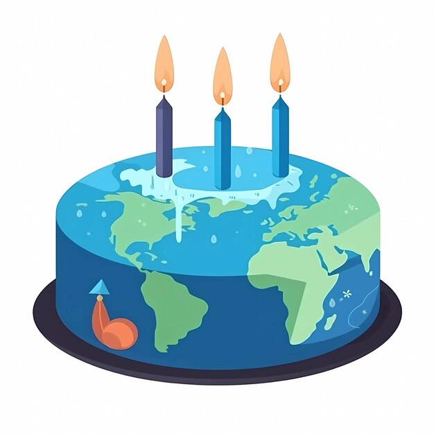 World EarthDay Cake with continents of planets and candles World map Cake day Genirpcy ai