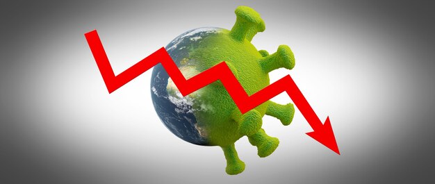 Фото Мировая экономика и концепция вируса короны. влияние коронавируса на мир. 3d иллюстрация