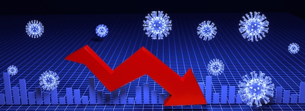 Foto economia mondiale e concetto di virus corona. l'impatto del coronavirus in borsa.