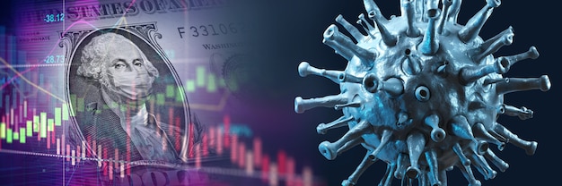 Economia mondiale e concetto di virus corona. l'impatto del coronavirus in borsa.