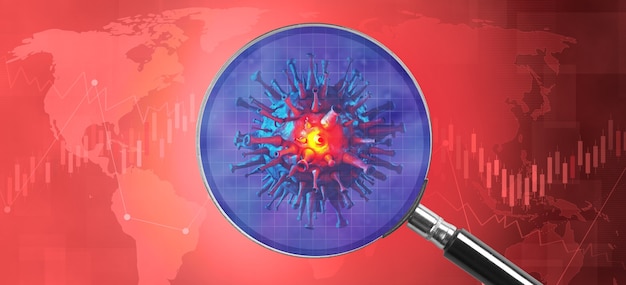 세계 경제와 코로나 바이러스 개념. 코로나바이러스가 세계에 미치는 영향. 3d 그림