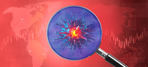 Economia mondiale e concetto di virus corona. l'impatto del coronavirus sul mondo. illustrazione 3d