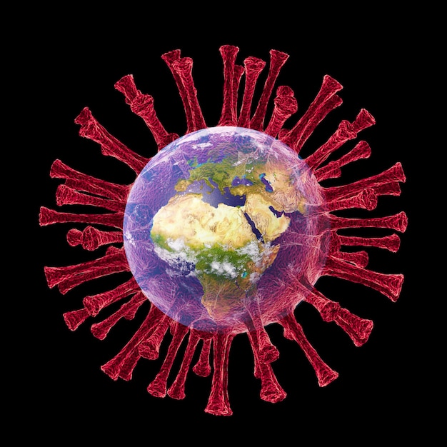 世界経済とコロナウイルスの概念。コロナウイルスが世界に与える影響。 3Dイラスト