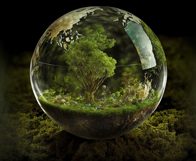 world environment concept and earth day with glass globe and eco environmentgenerated AI