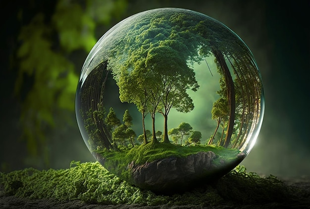 world environment concept and earth day with glass globe and eco environmentgenerated AI