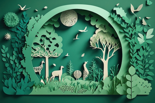 World environment day background in paper cut style Earth day Generative AI