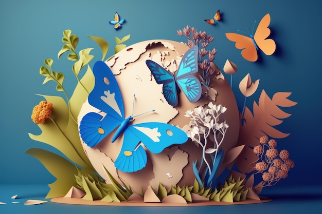 World environment day background with flower and butterfly Earth day Generative AI