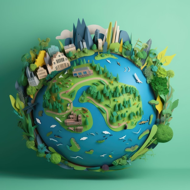 World environment day banner design layout with paper cut globe earth model generative ai