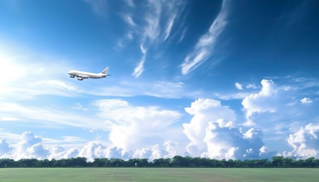 World Environment Day concept Airplane in the blue sky and cloud generate ai