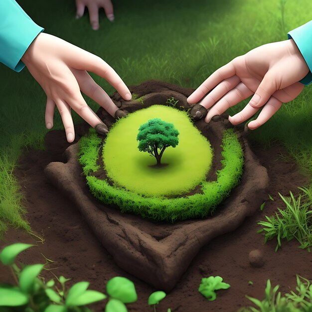 Photo world environment day concept with tree planting and green earth on volunteering hands for ecologica