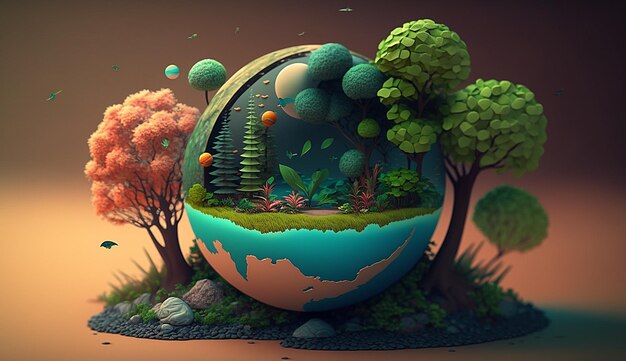 World environment day cute 3d scene earth day background photo illustration