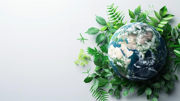 World Environment Day design with lots of text space and a green globe with trees isolated on a white backdrop Generative AI