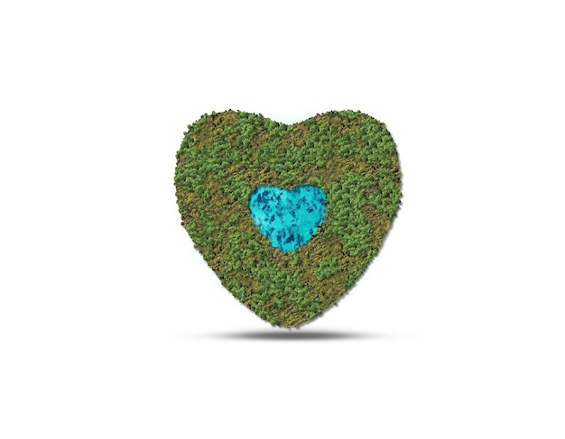 World Environment Day or Earth day concept. 3D forest shape isolate with love symbol.