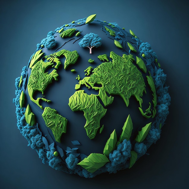 World environment day one earth one chance 3d illustration of world map