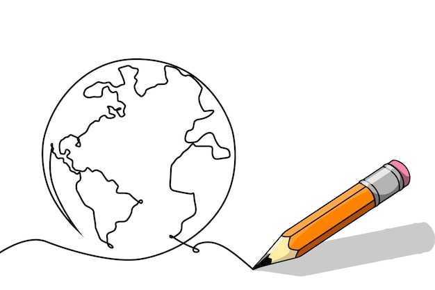 Photo world environment day the pencil draws the planet earth on a white background