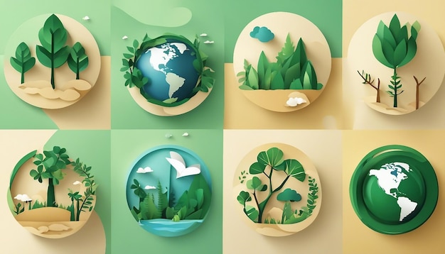 写真 世界環境デー 地球を救うための紙切りサインとシンボルのベクトルイラスト