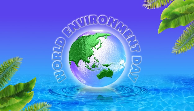 World Environment Day with BlueGreen and light abstract background with world