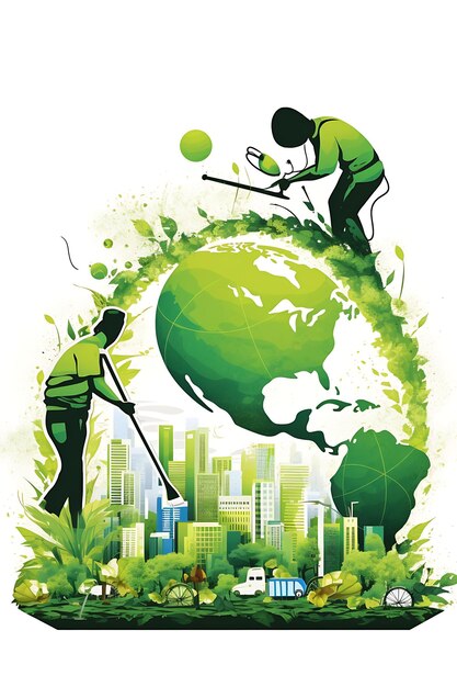 世界環境デー クリーンアップクルーとグリーンバイブランス スタイ国際デー クリエイティブポスターアート