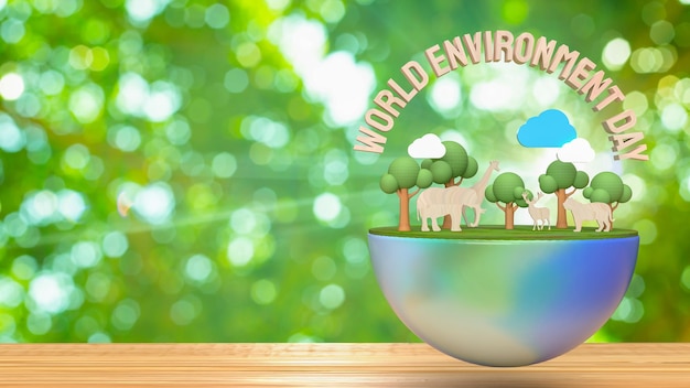 The world environment day wood text for holiday concept 3d rendering