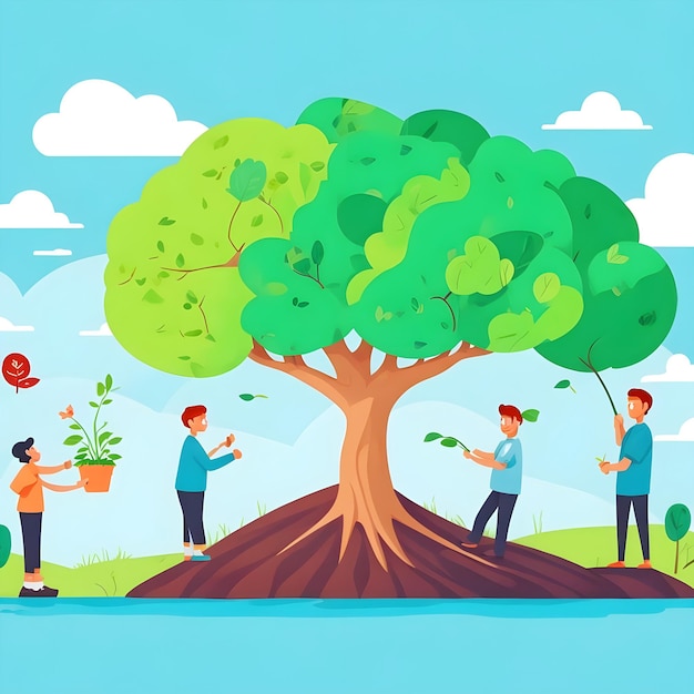 World environment day world environments day trees care flat cartoon illustration ai generate