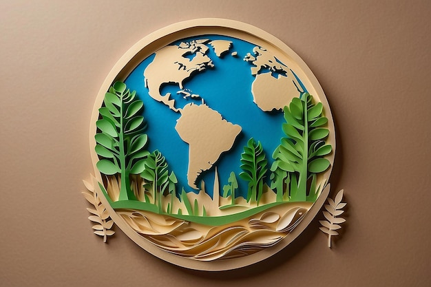 Photo world environment and earth day concept paper carved art