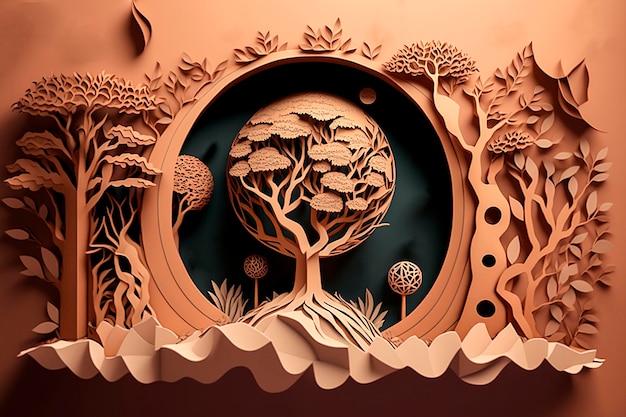 World environment and earth day concept paper carved art