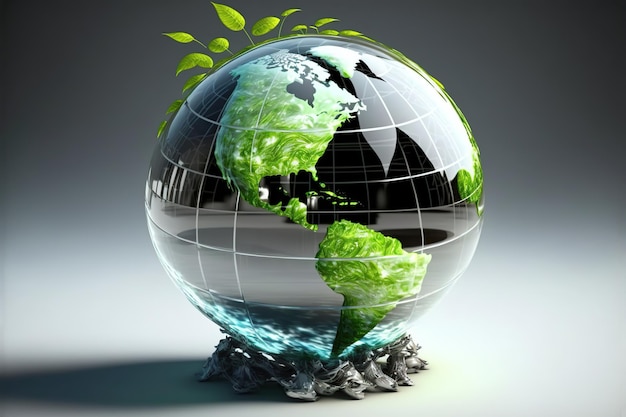 World environment and earth day concept with glass globe and eco friendly environment Generative AI illustration