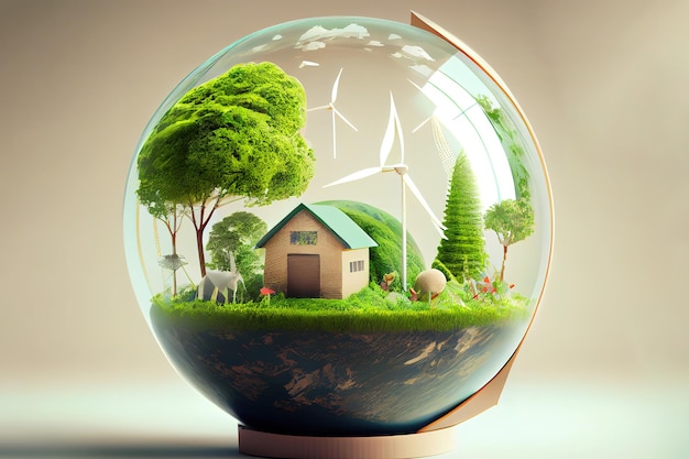 World environment and earth day concept with glass globe Generative Ai