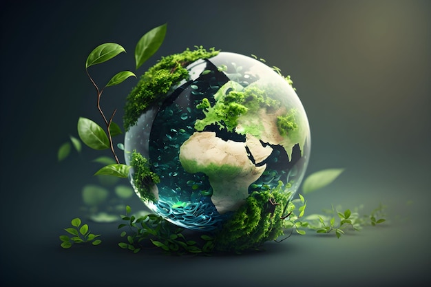 Photo world environment and earth day concept with globe nature and eco friendly environment ai generated