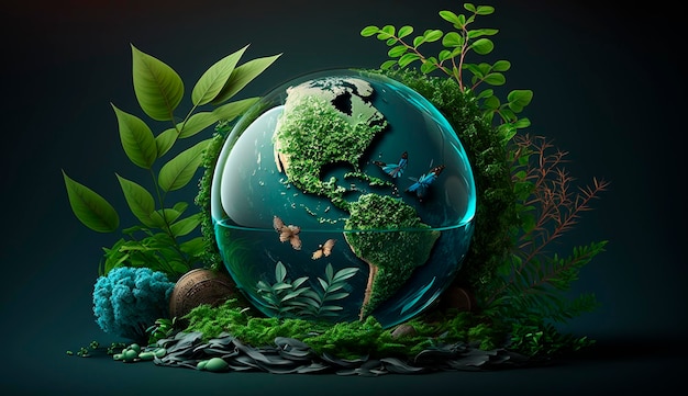Всемирная концепция дня окружающей среды и земли с природой земного шара и экологически чистой средой Генеративный ИИ