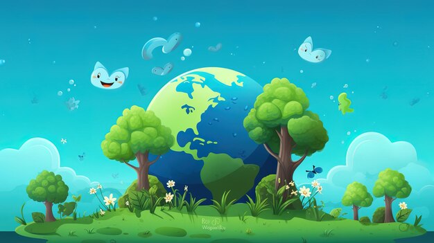 Photo world environmental education day cartoon campaign illustrationgenerated with ai