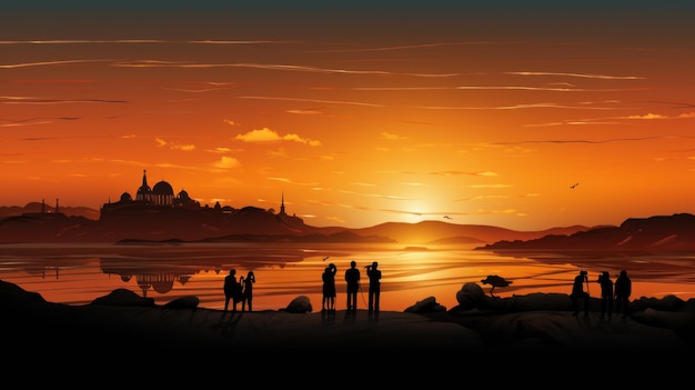 world famous landmark silhouette style with row design on sunset time vector illustration