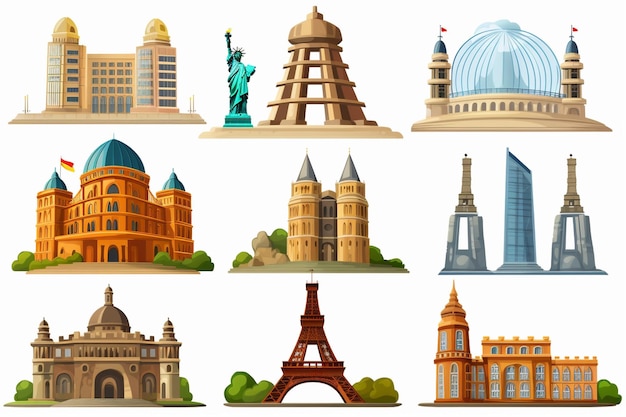 World famous landmarks design elements