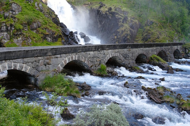 World famous waterfall Lotefossen, Norway.