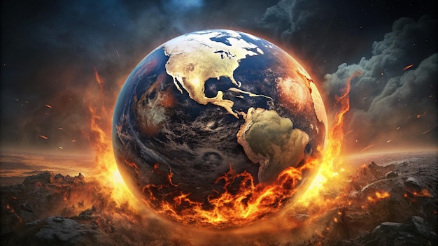 Photo world on fire image global warming environment with fire effect