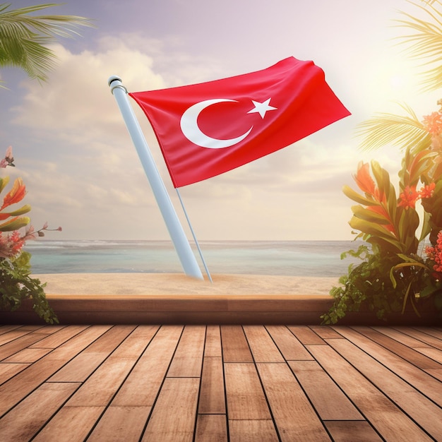 World flag of turkey on a summer background