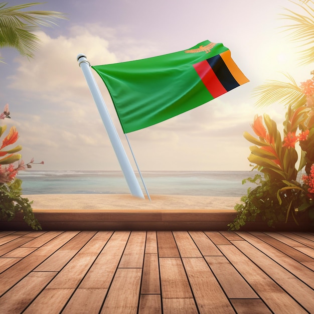 World flag of zambia on a summer background