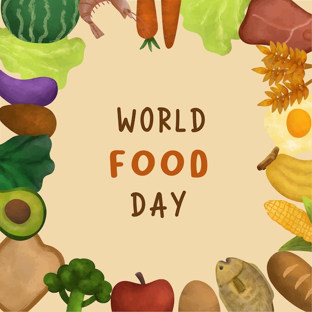 world food day on october 16th with meals fruits and vegetable vector illustrations poster design